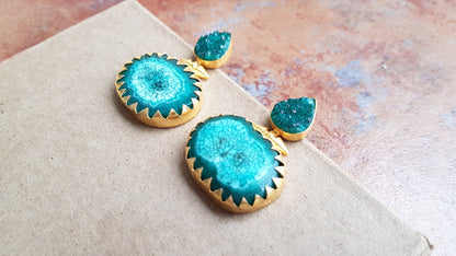 Dark Green Druzy Earrings