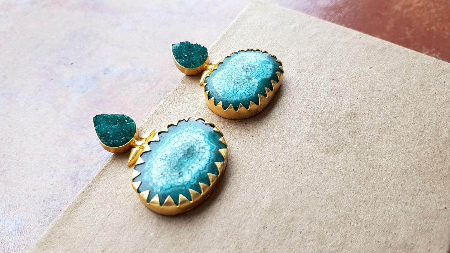 Dark Green Druzy Earrings