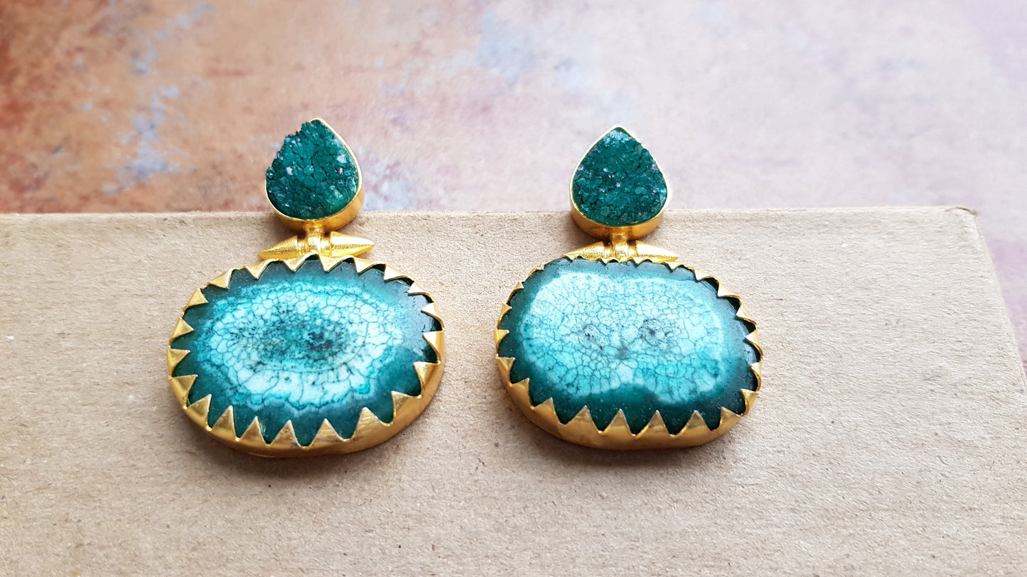 Dark Green Druzy Earrings