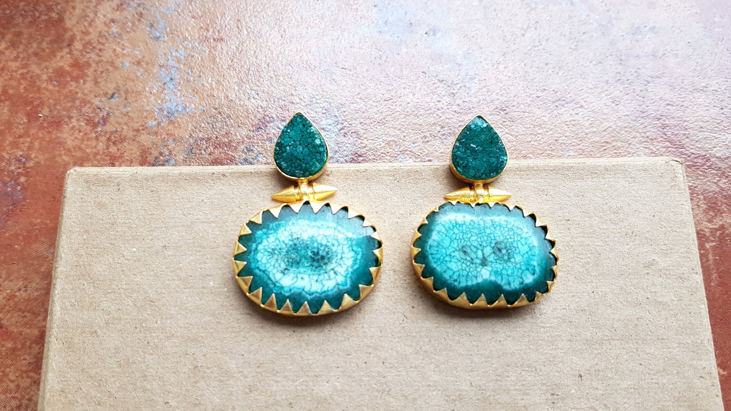 Dark Green Druzy Earrings