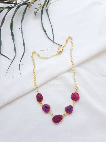 Pink Druzy Gemstone Necklace