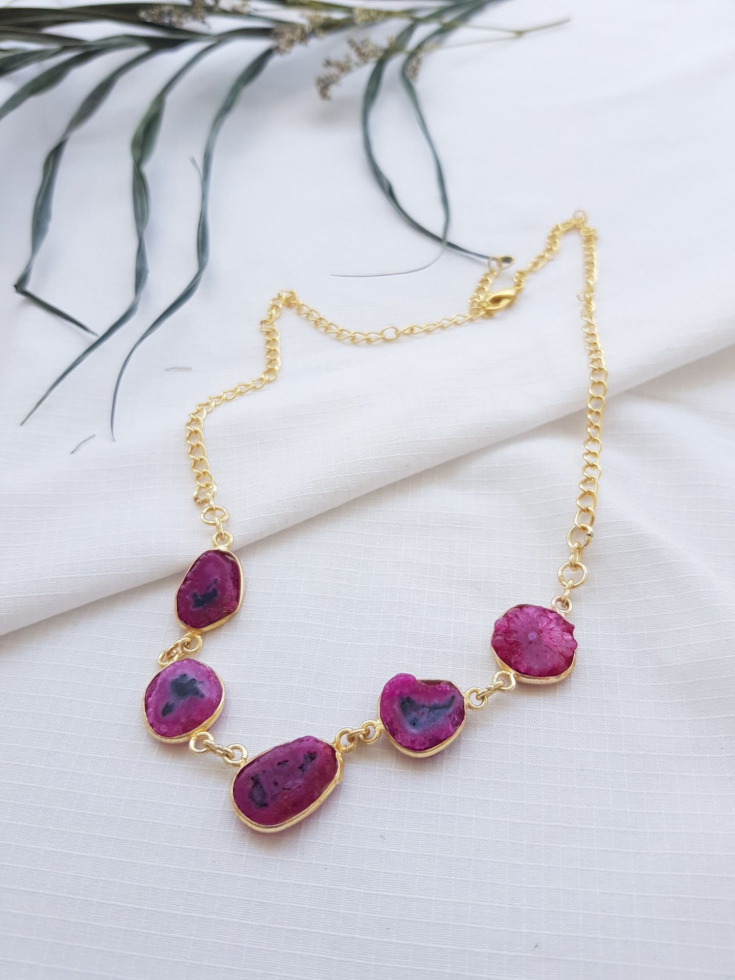 Pink Druzy Gemstone Necklace