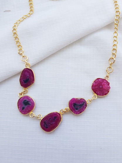 Pink Druzy Gemstone Necklace