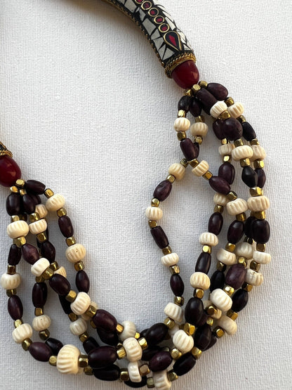 Maroon Chunky Beaded Boho Necklace