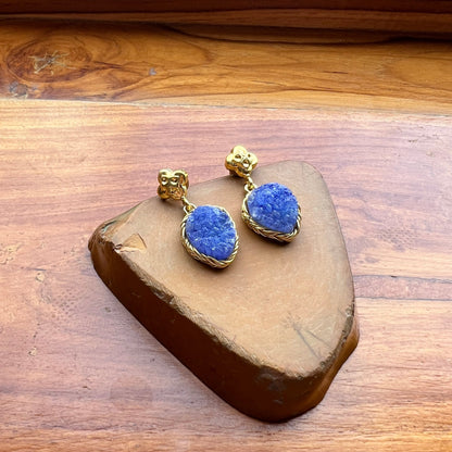 Dark Blue/Green Druzy Agate Earrings