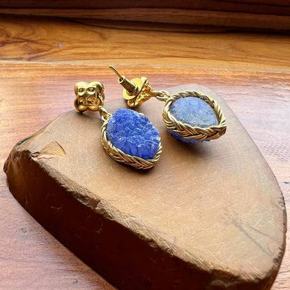 Dark Blue/Green Druzy Agate Earrings