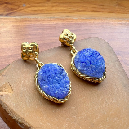 Dark Blue/Green Druzy Agate Earrings