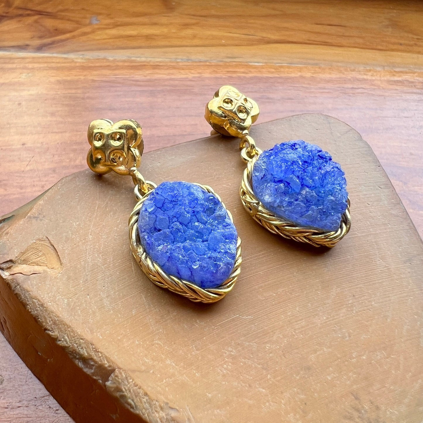 Dark Blue/Green Druzy Agate Earrings