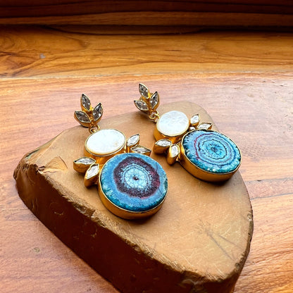 Blue Floral Agate Earrings