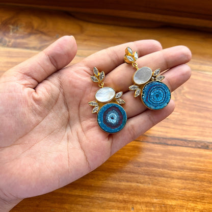 Blue Floral Agate Earrings