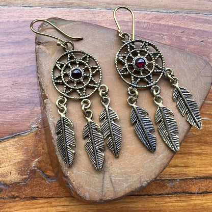 Dream Catcher Onyx Garnet Earrings