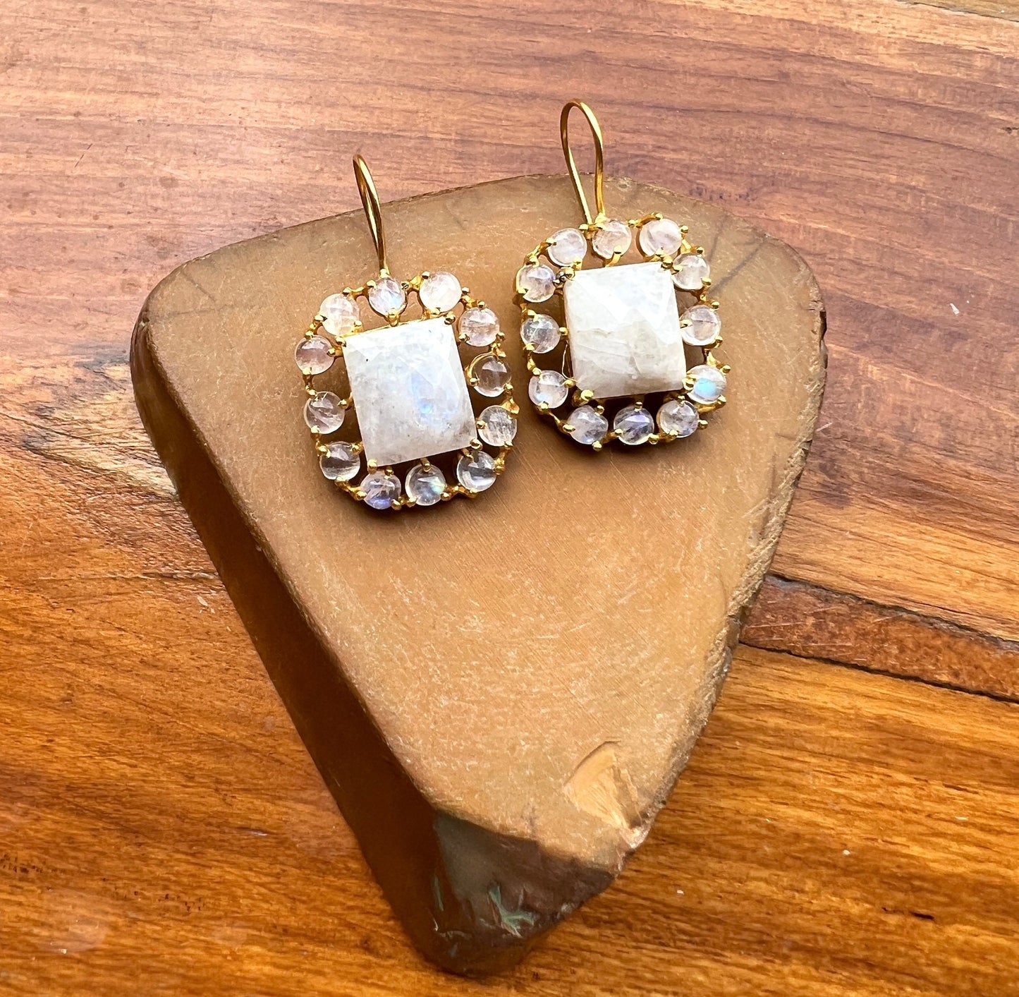 Moonstone Bridal Cluster Earrings