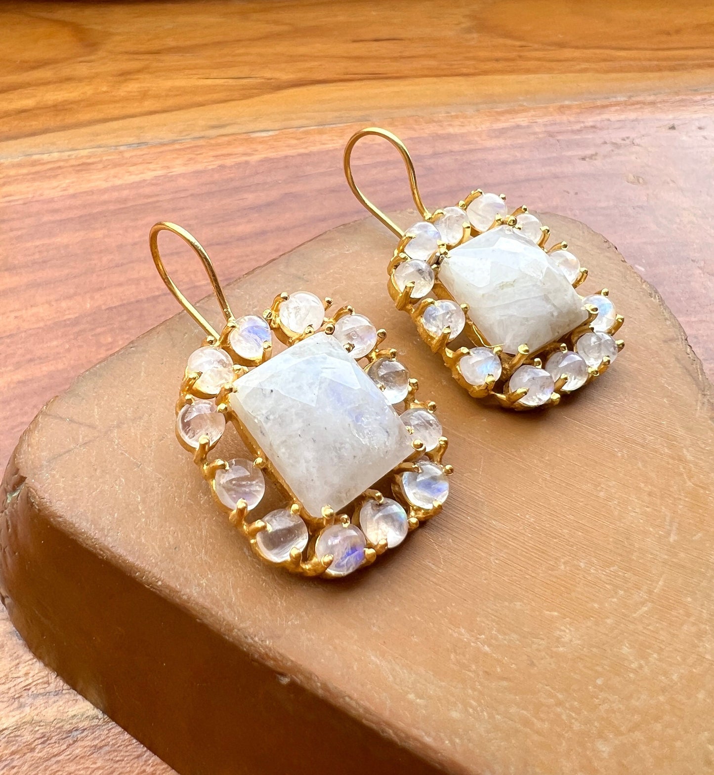 Moonstone Bridal Cluster Earrings