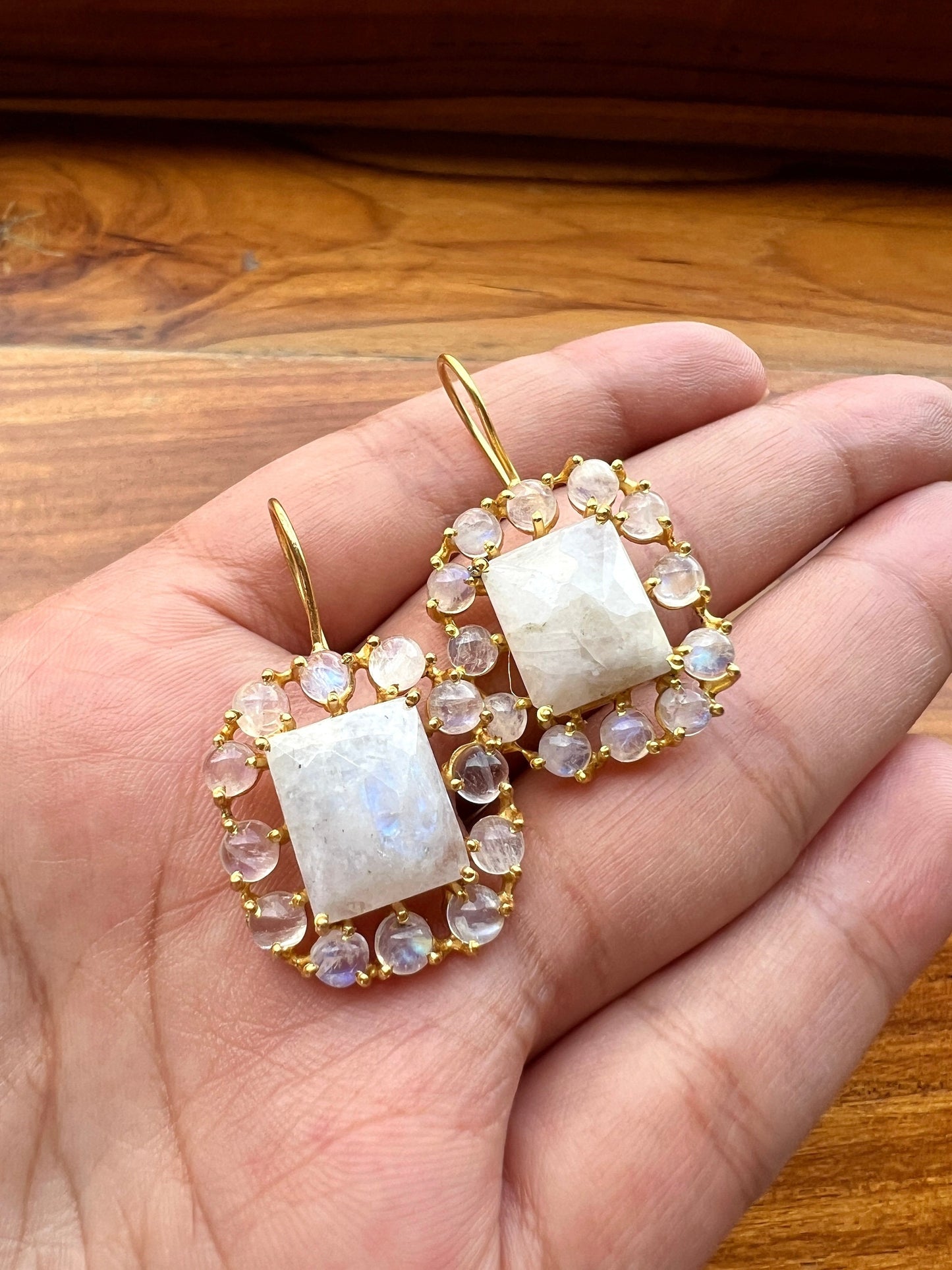 Moonstone Bridal Cluster Earrings