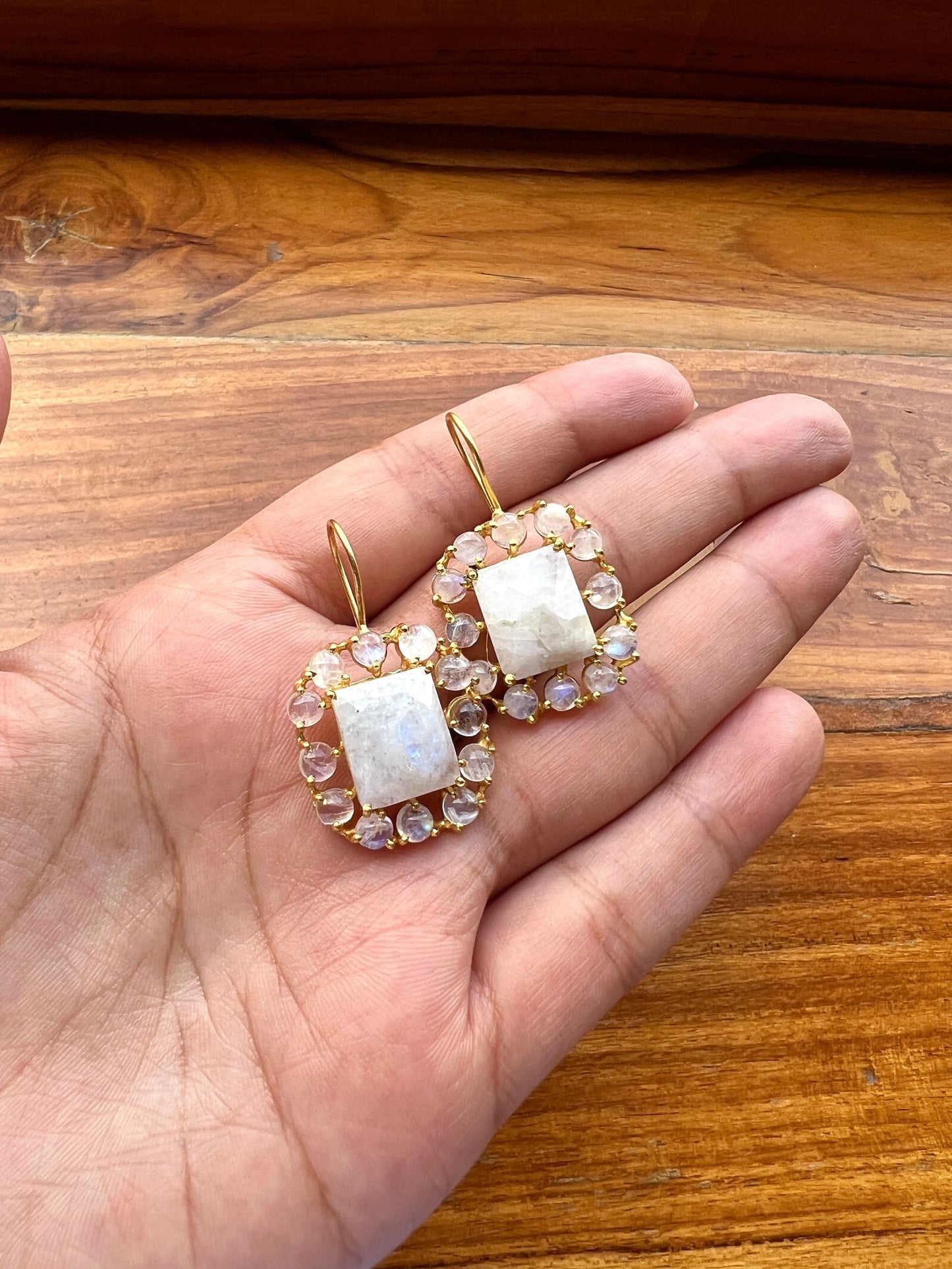 Moonstone Bridal Cluster Earrings