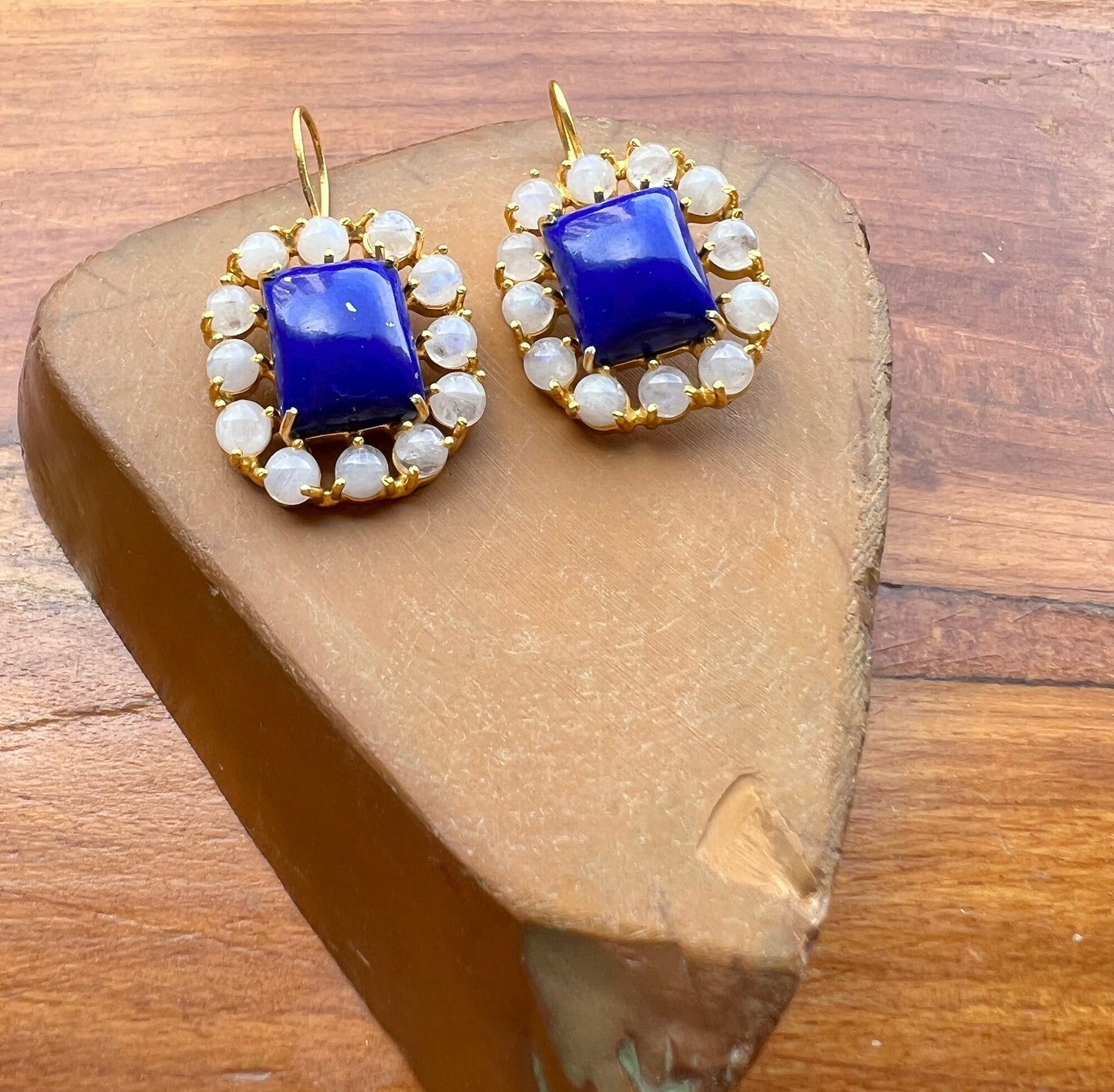 Lapis Moonstone Cluster Earrings