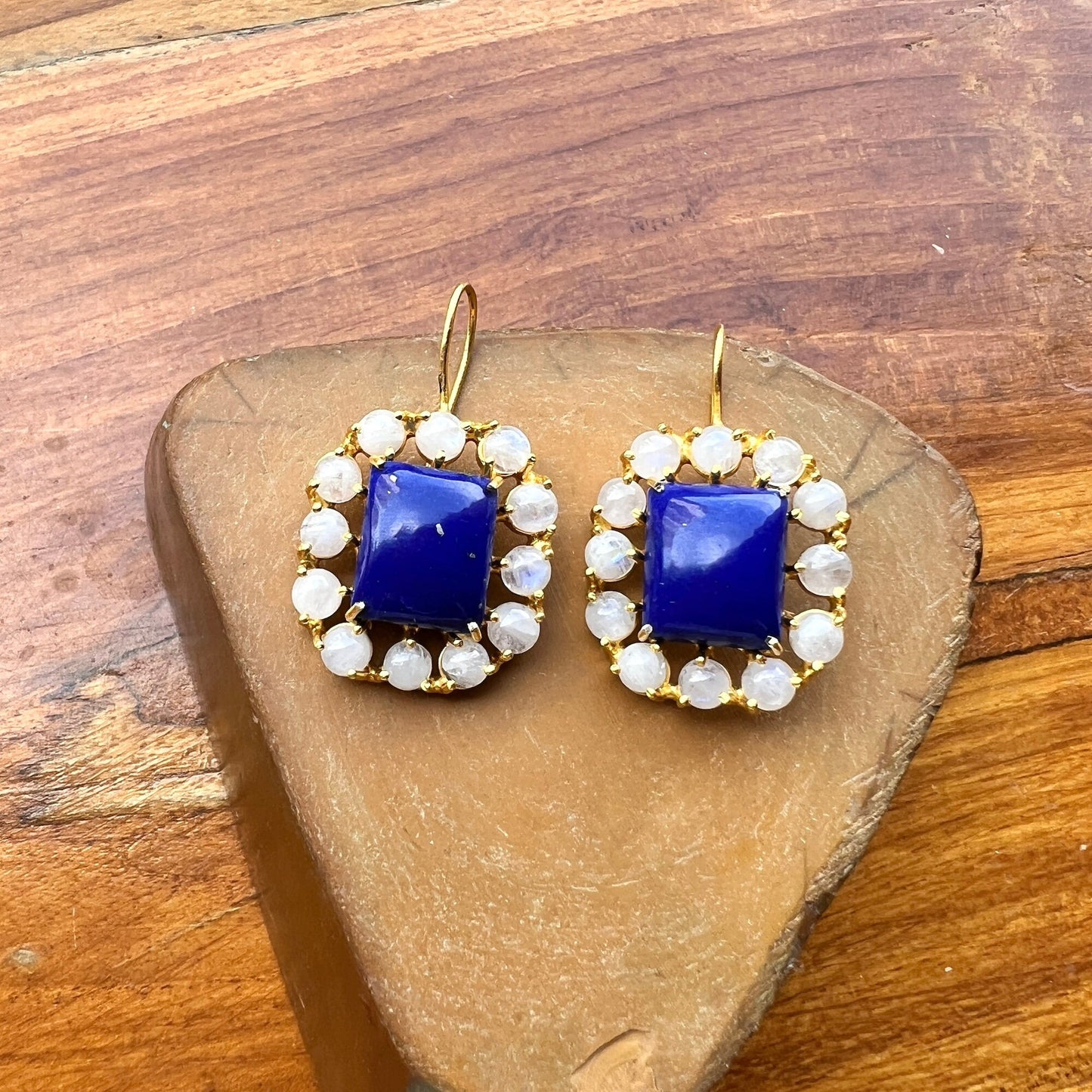 Lapis Moonstone Cluster Earrings