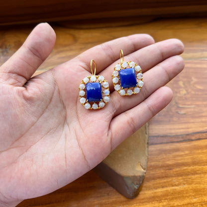 Lapis Moonstone Cluster Earrings