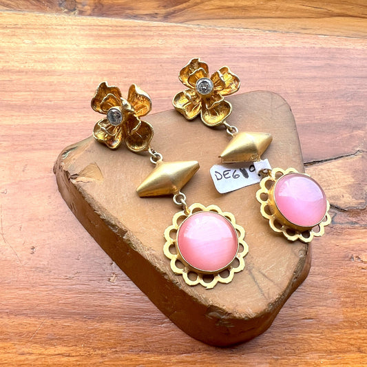 Pink Gold Floral Earrings