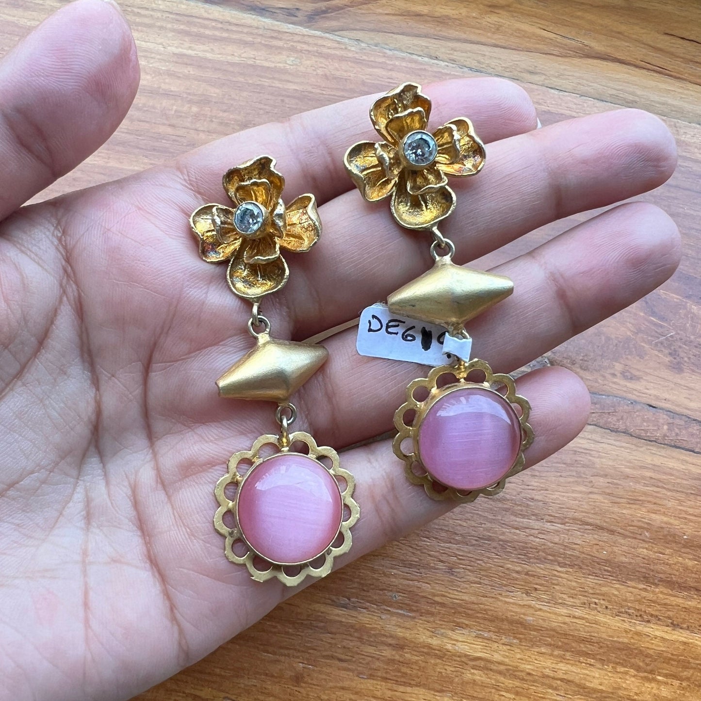 Pink Gold Floral Earrings