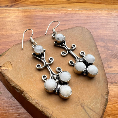 Silver Moonstone Dangle Earrings