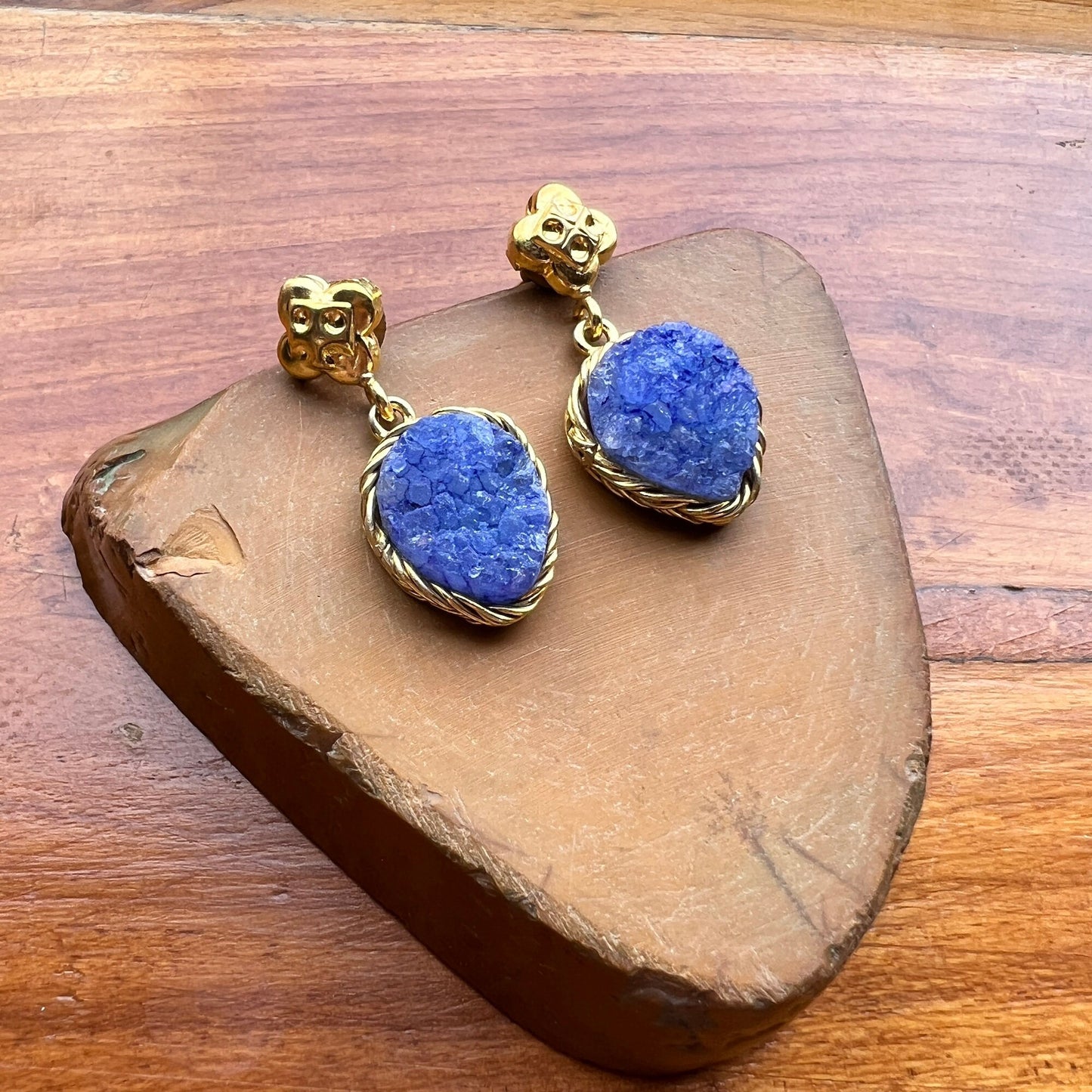 Dark Blue/Green Druzy Agate Earrings