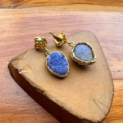 Dark Blue/Green Druzy Agate Earrings