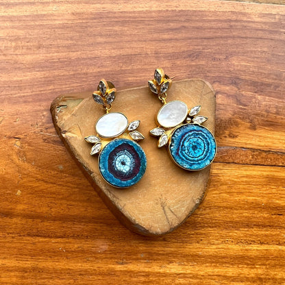 Blue Floral Agate Earrings