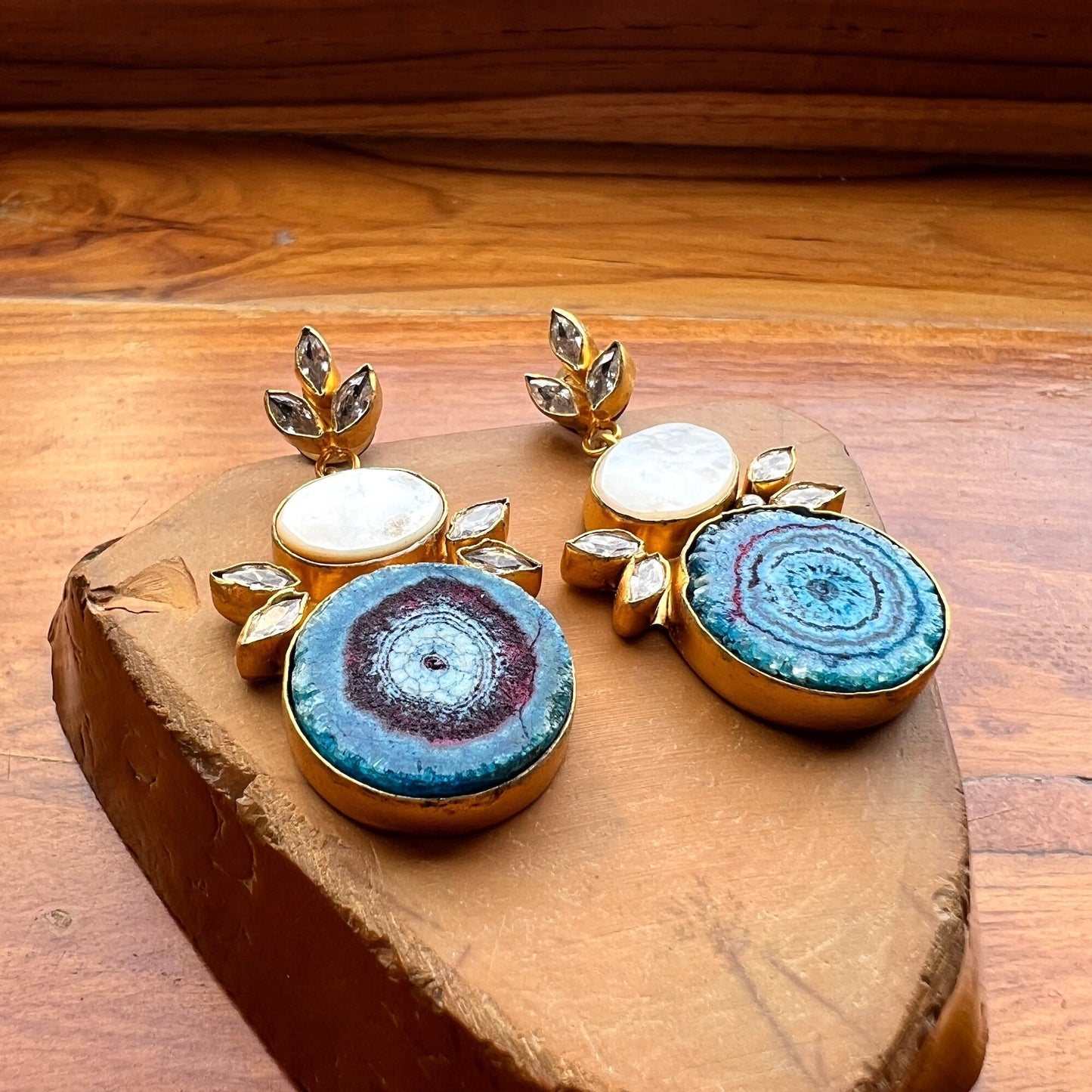 Blue Floral Agate Earrings