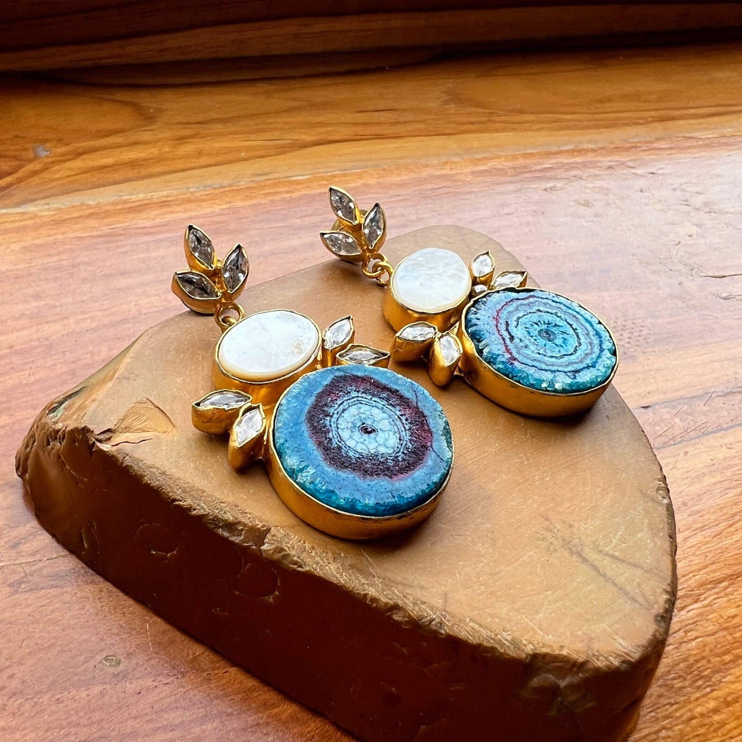 Blue Floral Agate Earrings