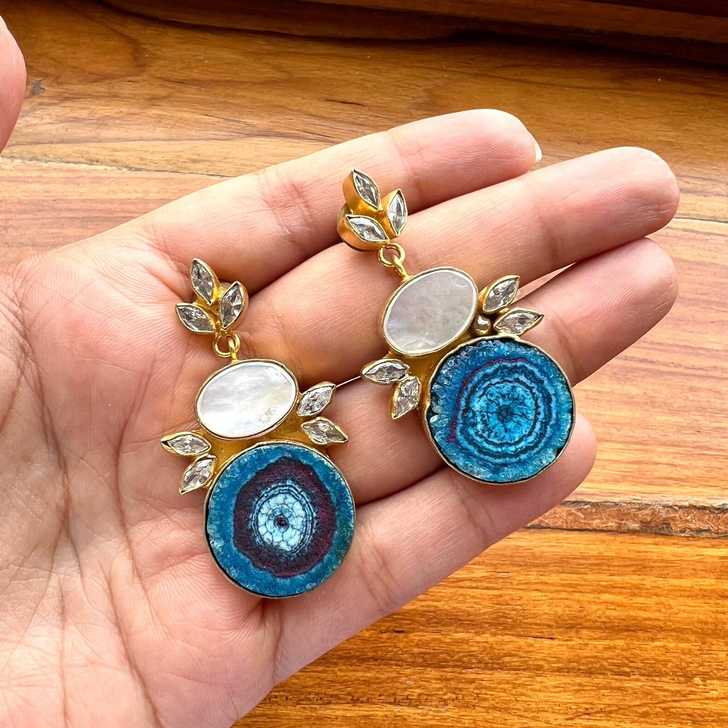 Blue Floral Agate Earrings