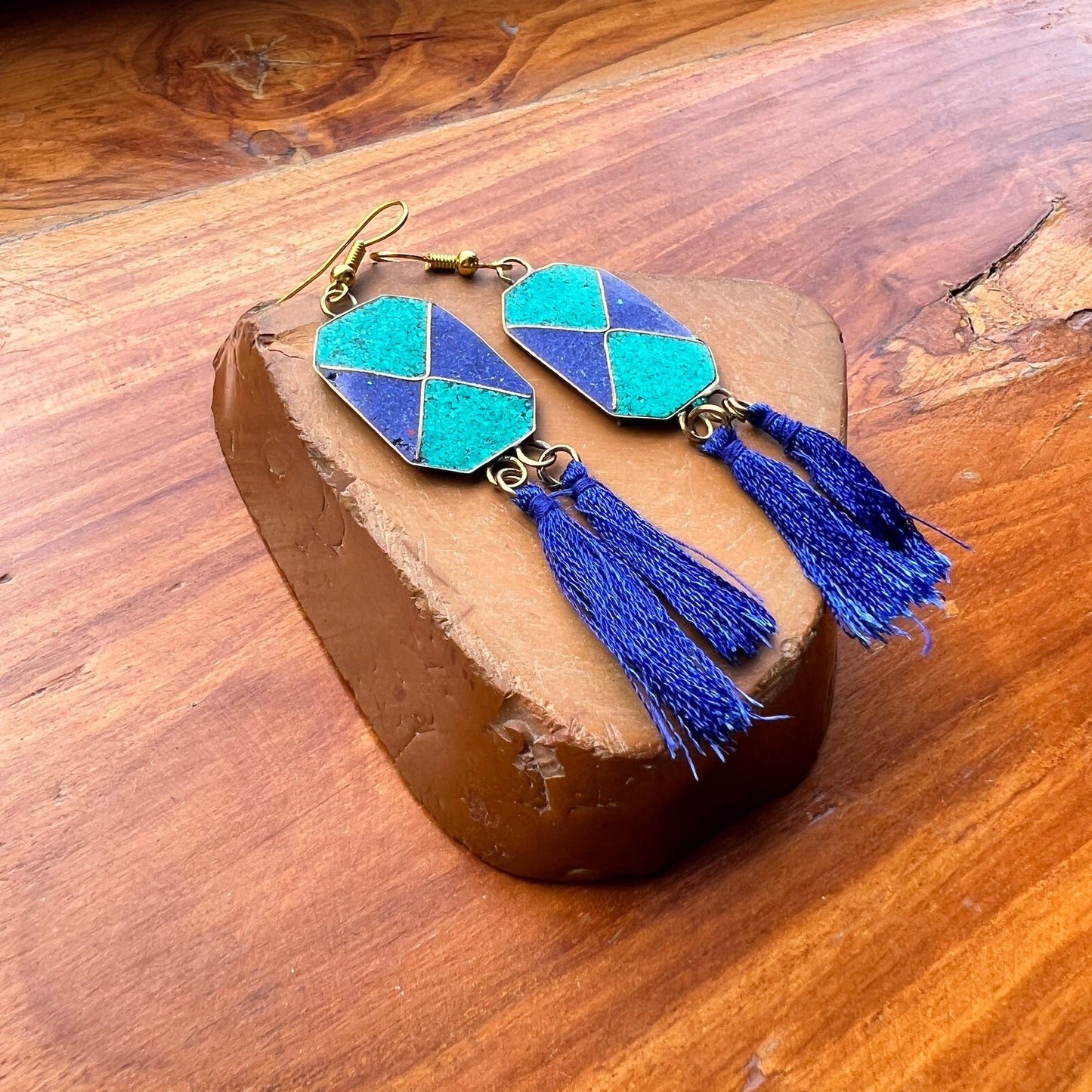 Turquoise Lapis Tassel Earrings