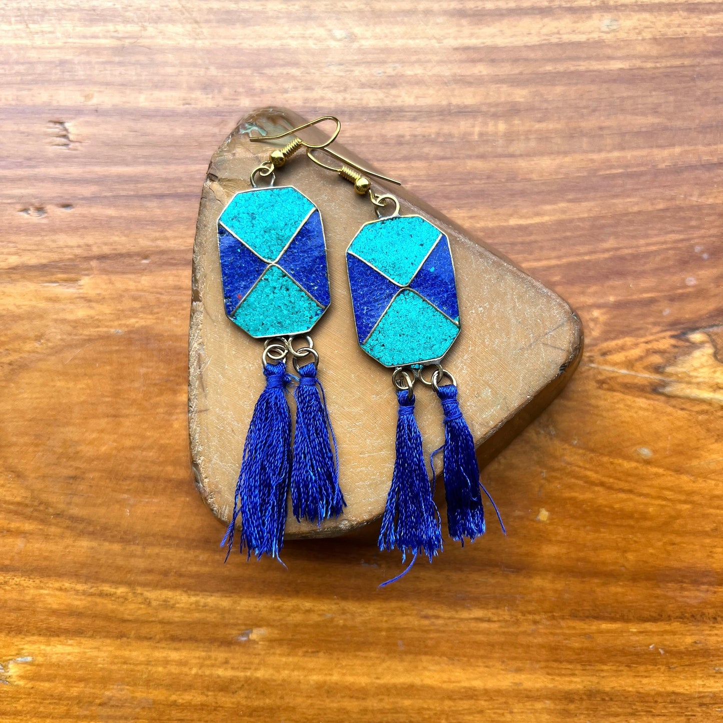 Turquoise Lapis Tassel Earrings