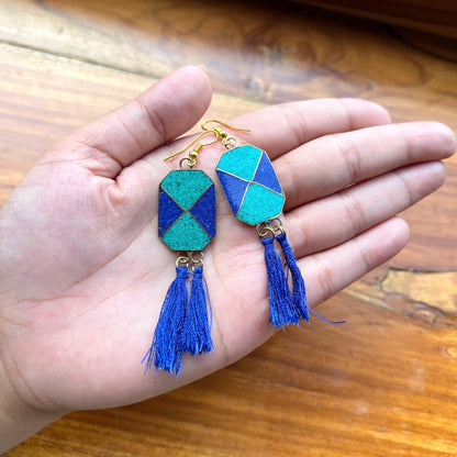 Turquoise Lapis Tassel Earrings