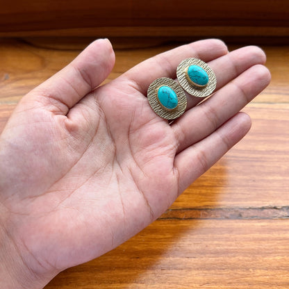 Turquoise Gold Hammered Studs