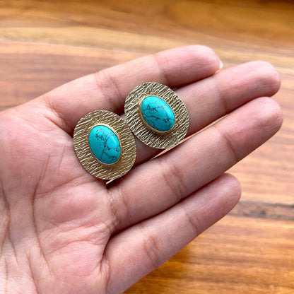 Turquoise Gold Hammered Studs