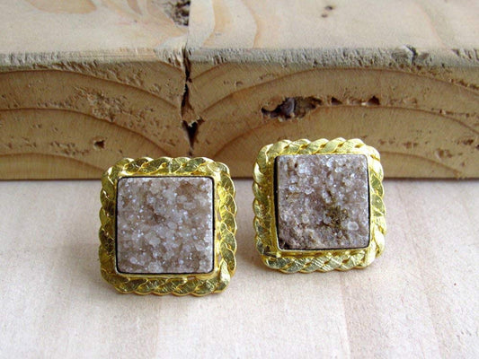 Square Brown Druzy Studs