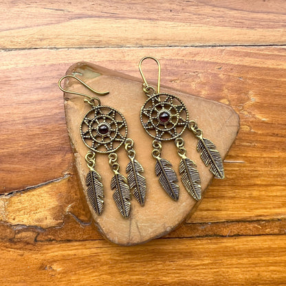 Dream Catcher Onyx Garnet Earrings