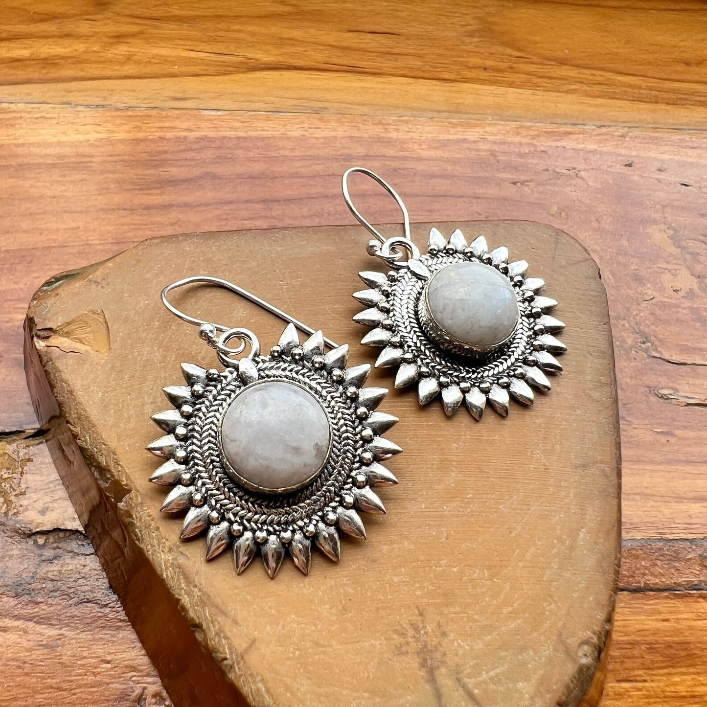 Oxidized Moonstone Earrings