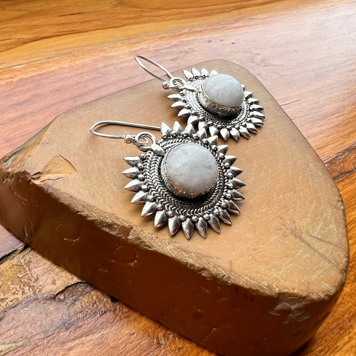 Oxidized Moonstone Earrings