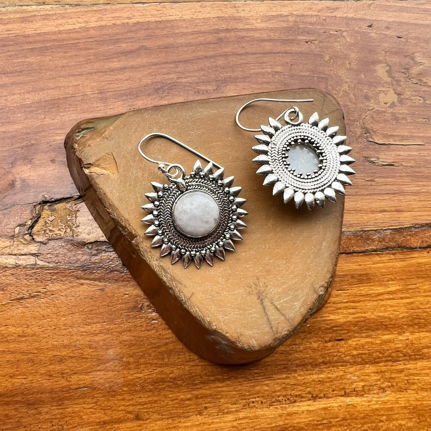 Oxidized Moonstone Earrings