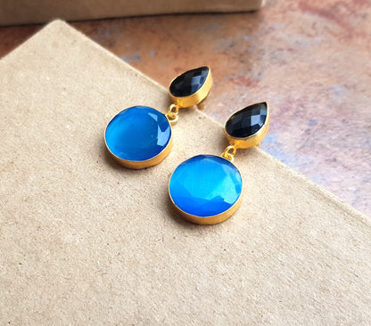 Black Blue Onyx Earrings