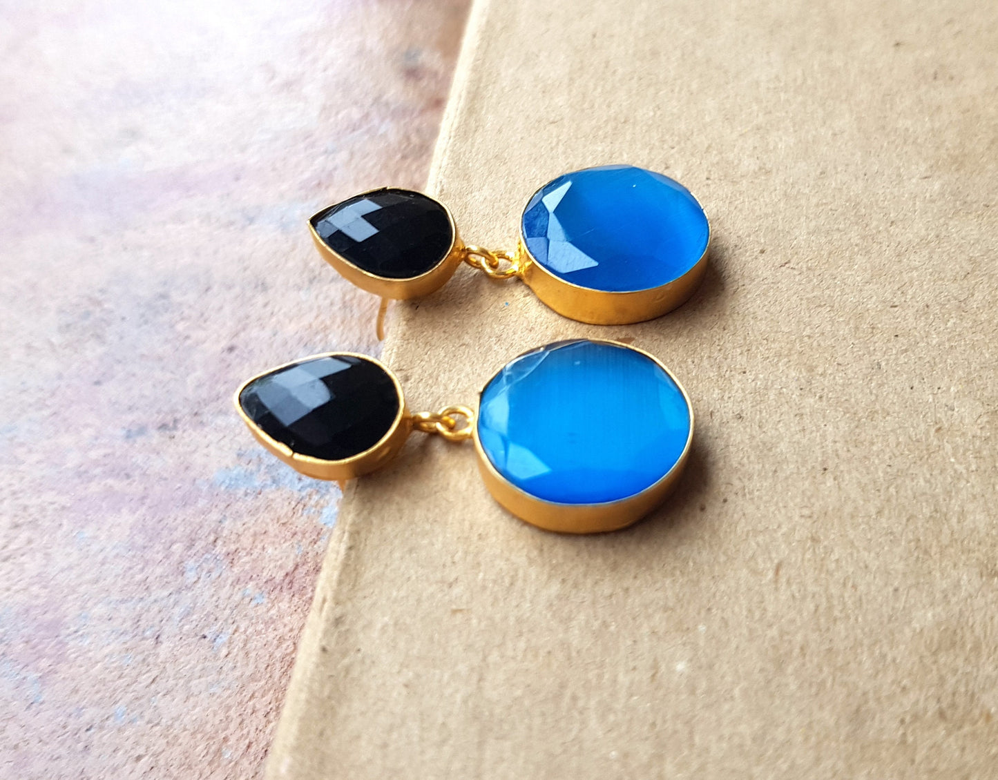 Black Blue Onyx Earrings