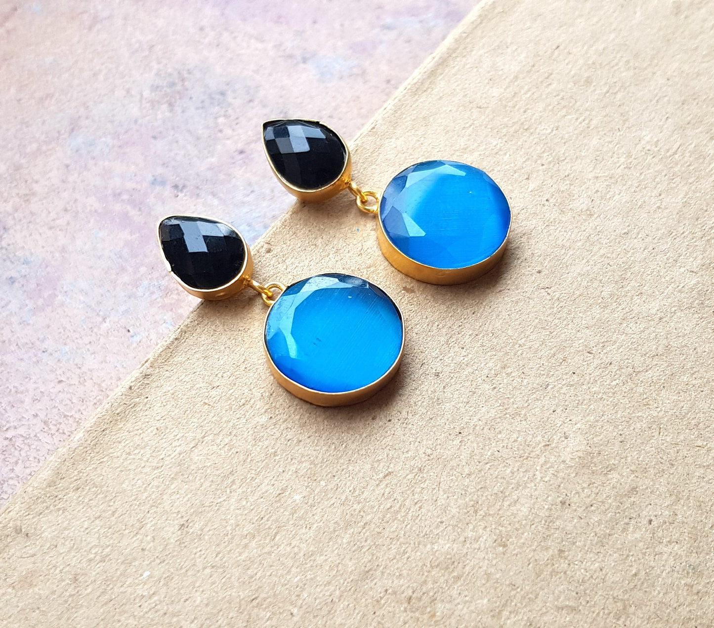 Black Blue Onyx Earrings