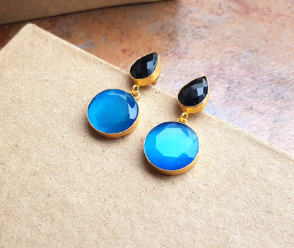 Black Blue Onyx Earrings