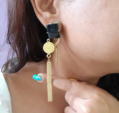 Black Agate Tassel Earrings