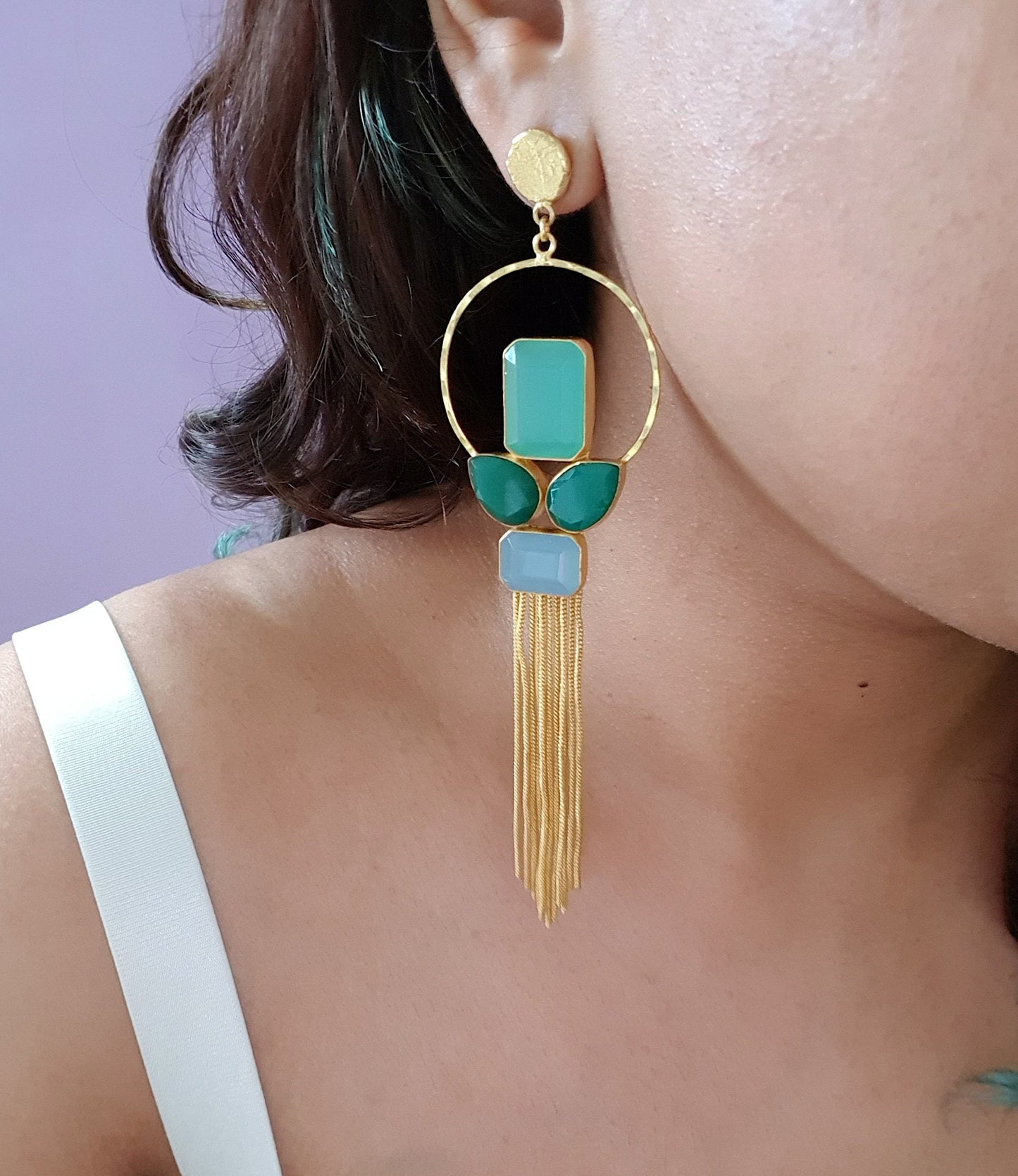 Natural Blue Chalcedony Tassel Earrings