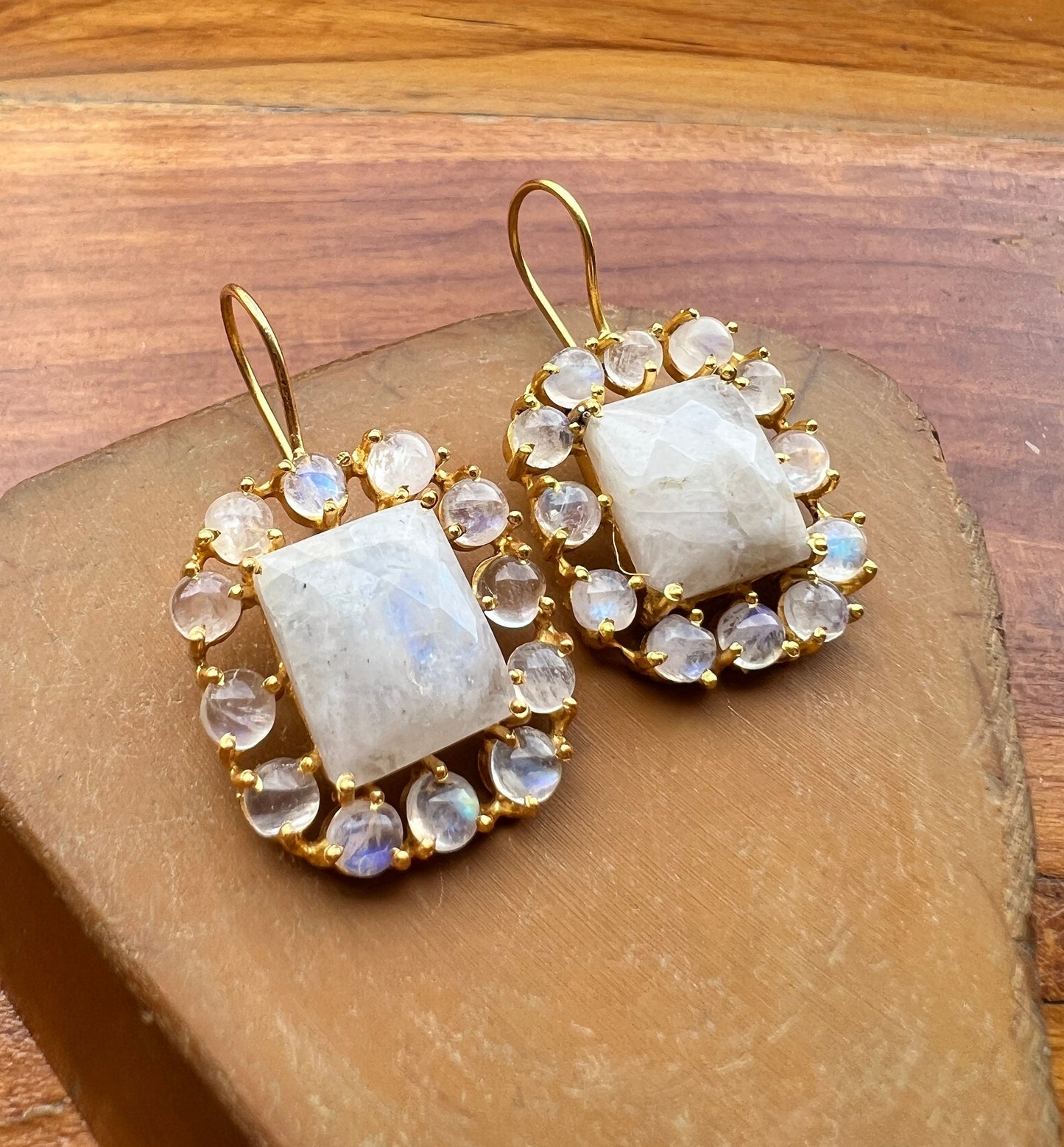 Moonstone Bridal Cluster Earrings