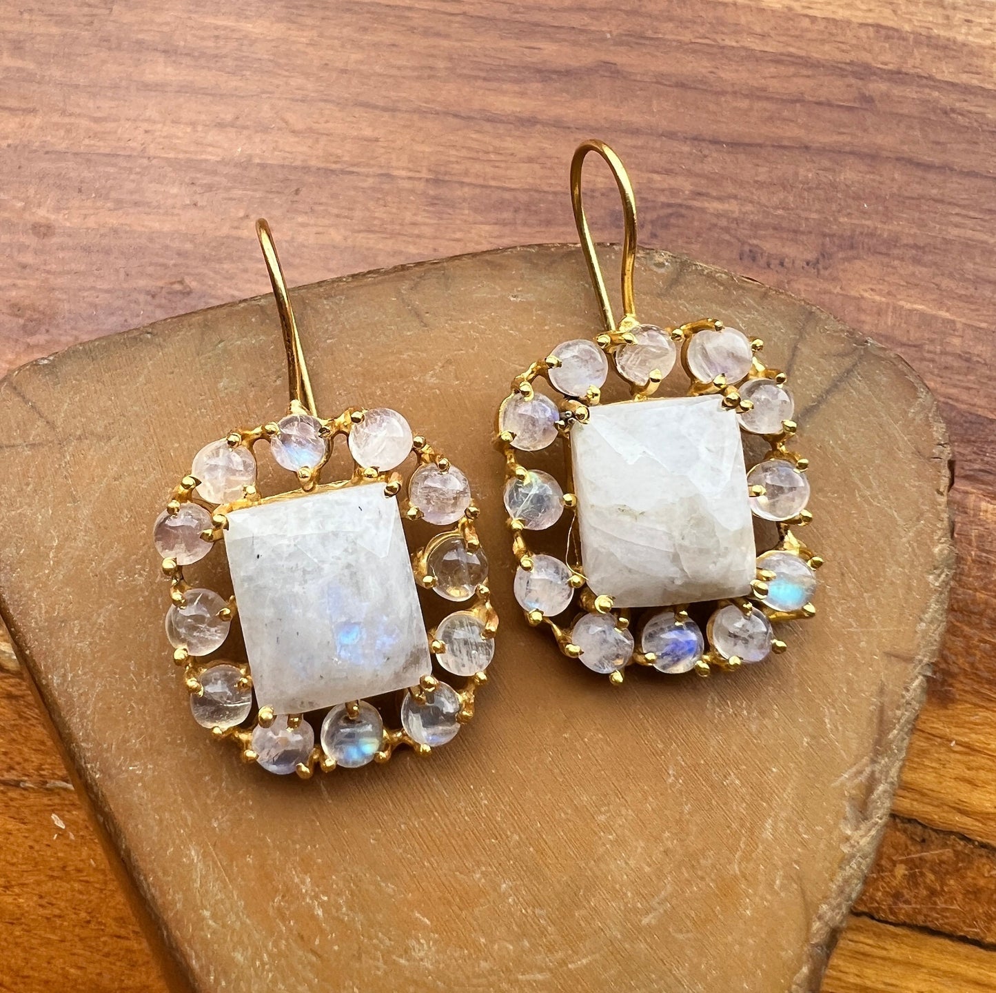 Moonstone Bridal Cluster Earrings