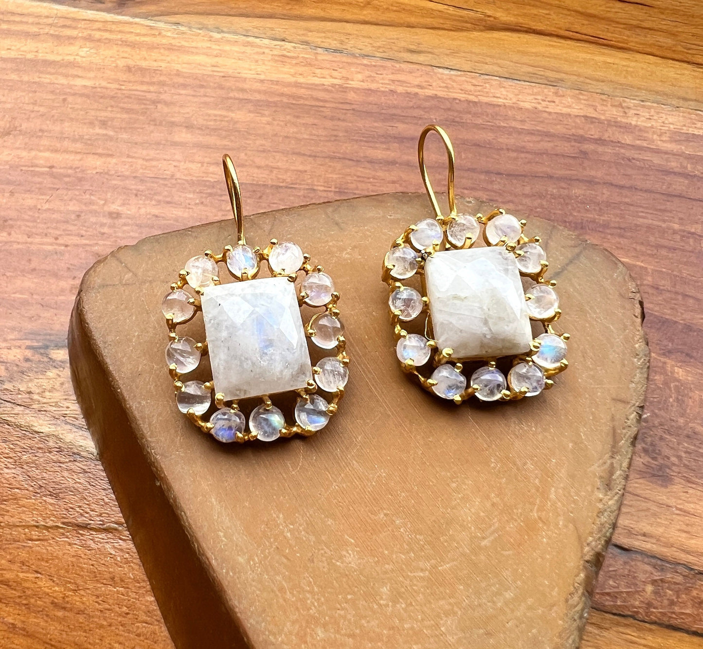 Moonstone Bridal Cluster Earrings